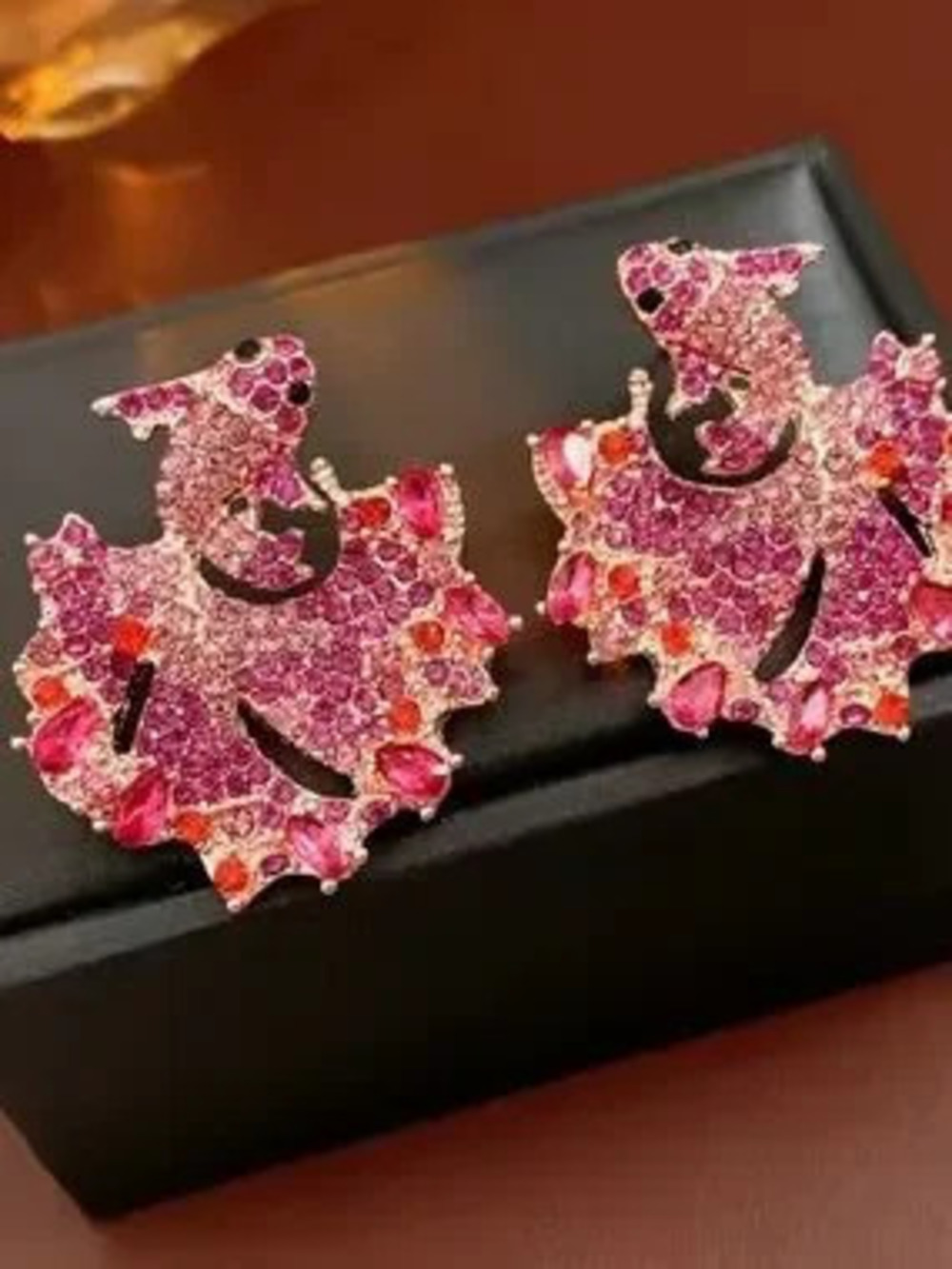 Elegant Anthropologie Pink & Purple Crystal Leaf Statement Earrings